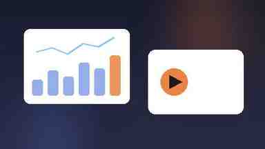 Editorial illustration of a live dashboard with a bar chart and an animated explainer with a play button